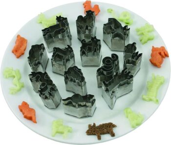 Ausstechformen Tiere 12 Tiere (Ratte/Büffel/Tiger/Hase/Drache/Schlange/Pferd/Schaf/Affe/Hahn/Hund/Schwein)